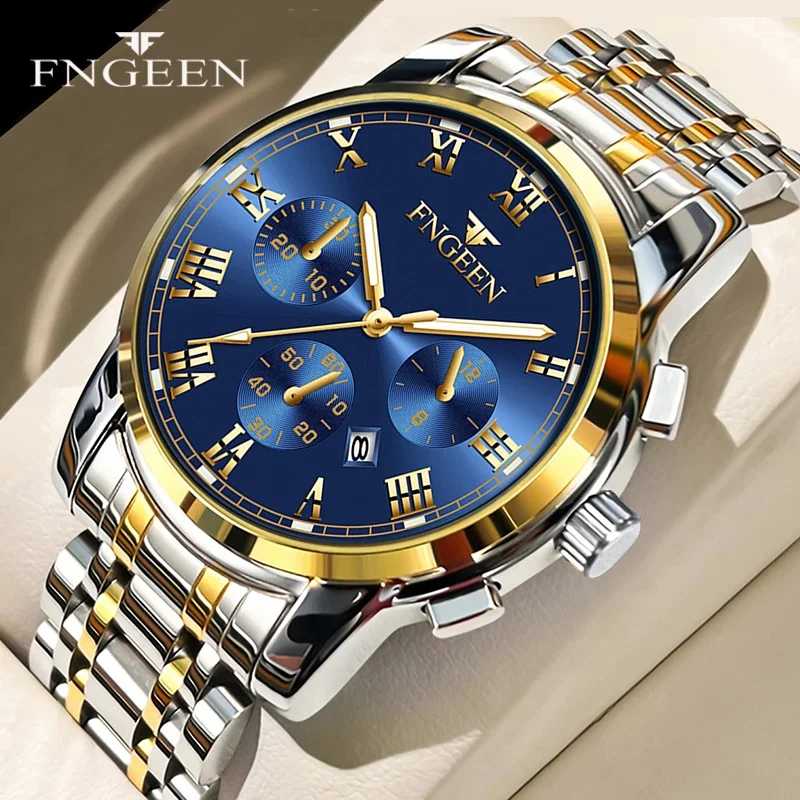 Fngeen 4006 Luxury Men's Quartz Watch - Waterproof Stainless Steel Wristwatch with Date Display