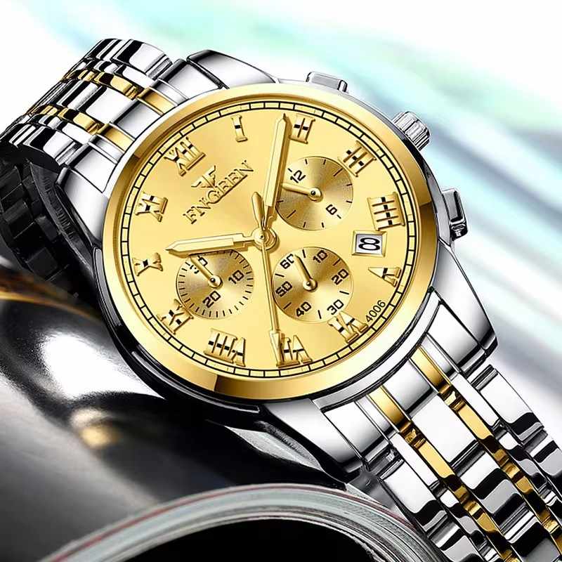 Fngeen 4006 Luxury Men's Quartz Watch - Waterproof Stainless Steel Wristwatch with Date Display