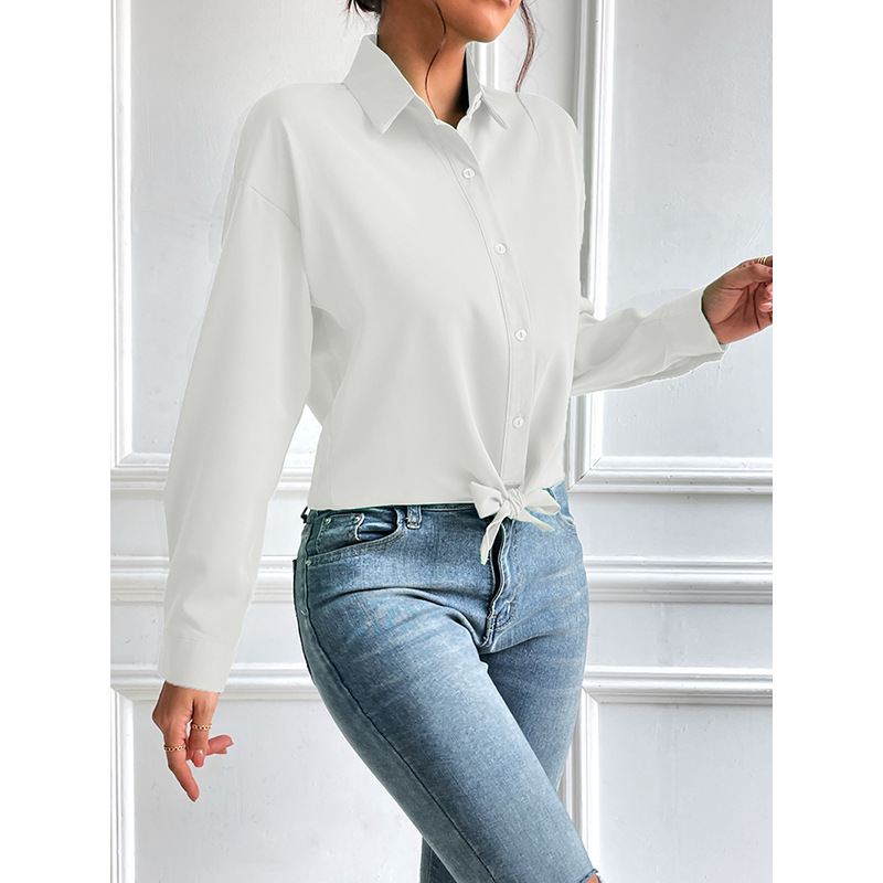 Women's Elegant Long Sleeve V-Neck Chiffon Cardigan – Lightweight Open Front Button-Down Shirt – Loose Fit Solid Color Blouse – European & American Style