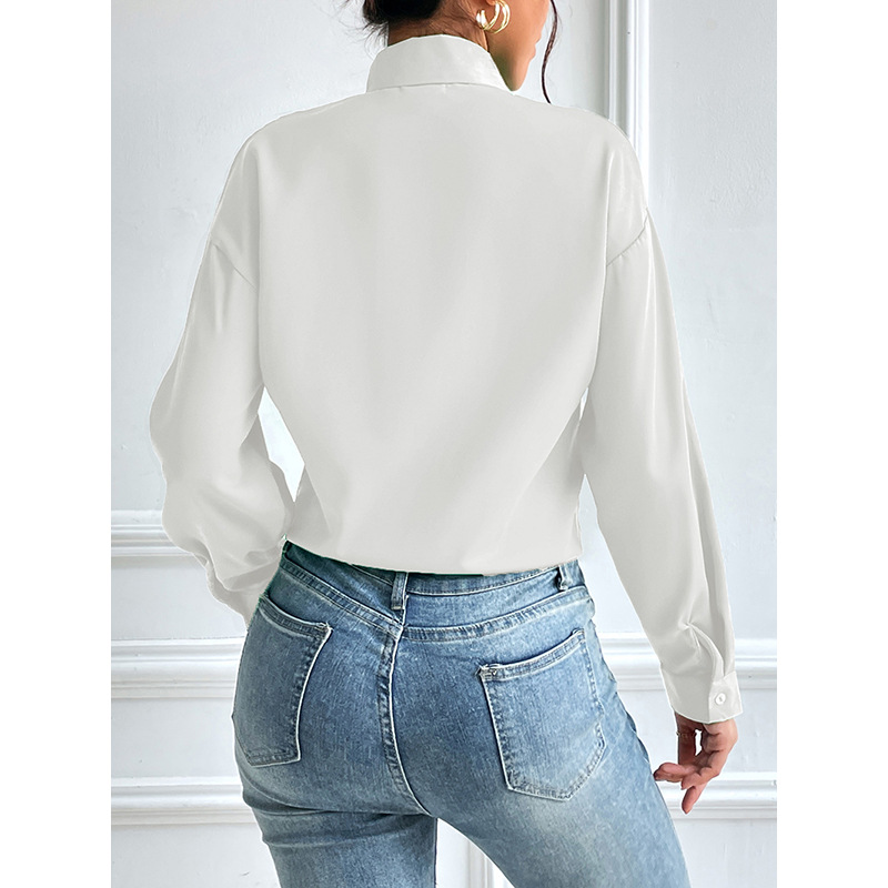 Women's Elegant Long Sleeve V-Neck Chiffon Cardigan – Lightweight Open Front Button-Down Shirt – Loose Fit Solid Color Blouse – European & American Style
