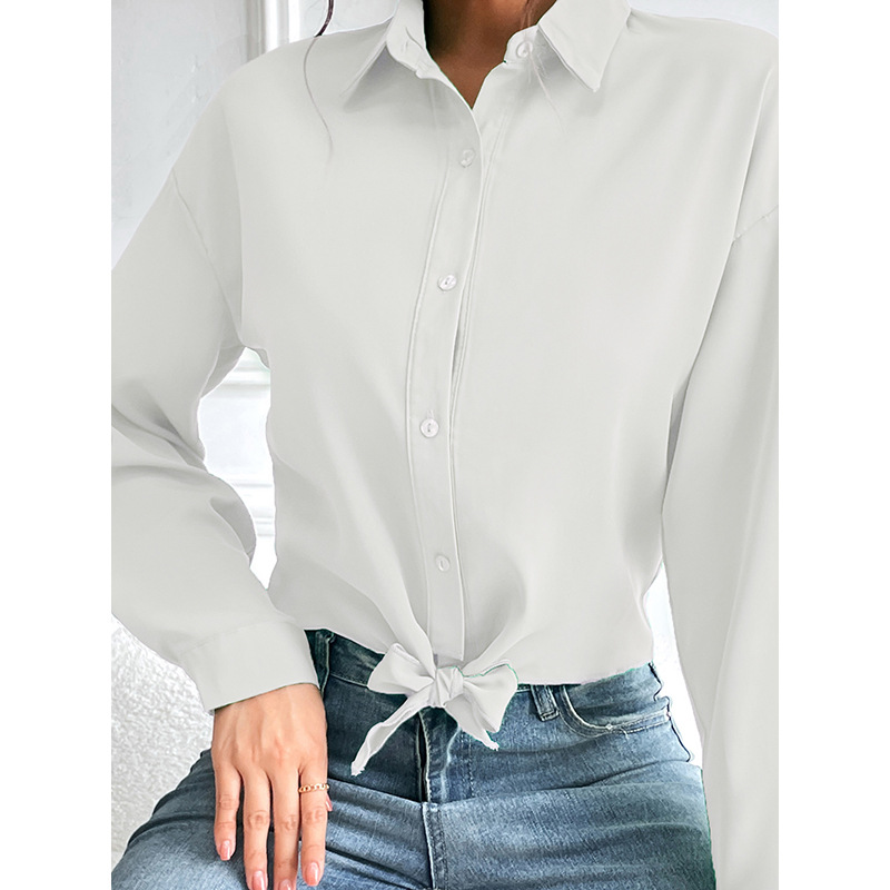 Women's Elegant Long Sleeve V-Neck Chiffon Cardigan – Lightweight Open Front Button-Down Shirt – Loose Fit Solid Color Blouse – European & American Style