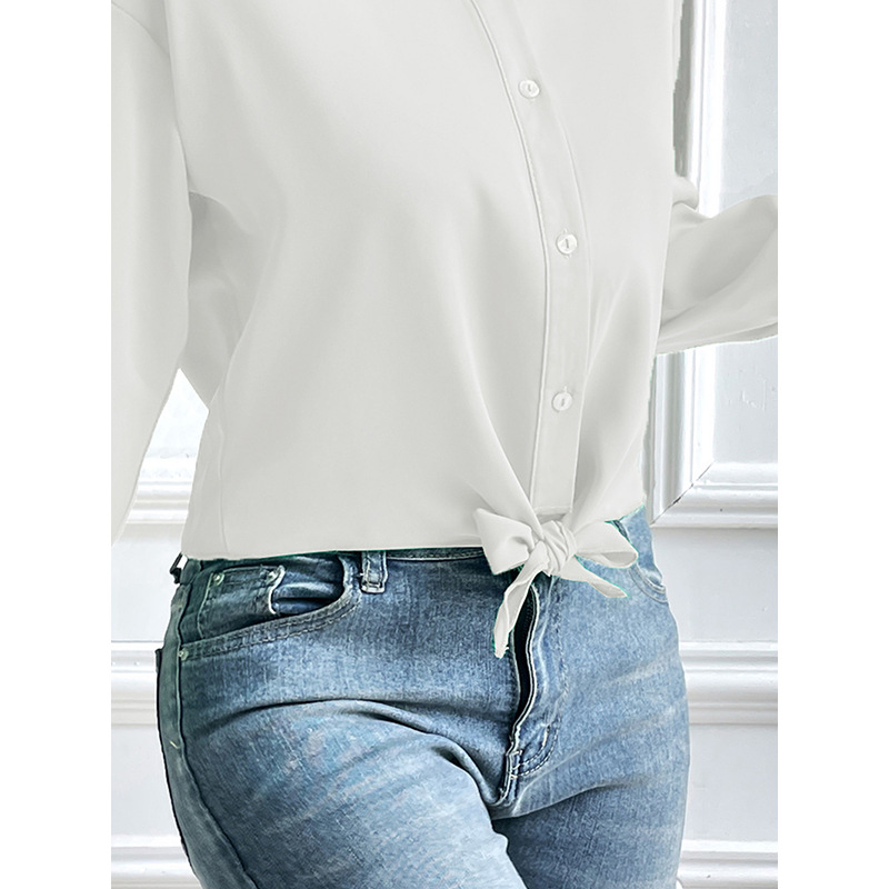 Women's Elegant Long Sleeve V-Neck Chiffon Cardigan – Lightweight Open Front Button-Down Shirt – Loose Fit Solid Color Blouse – European & American Style