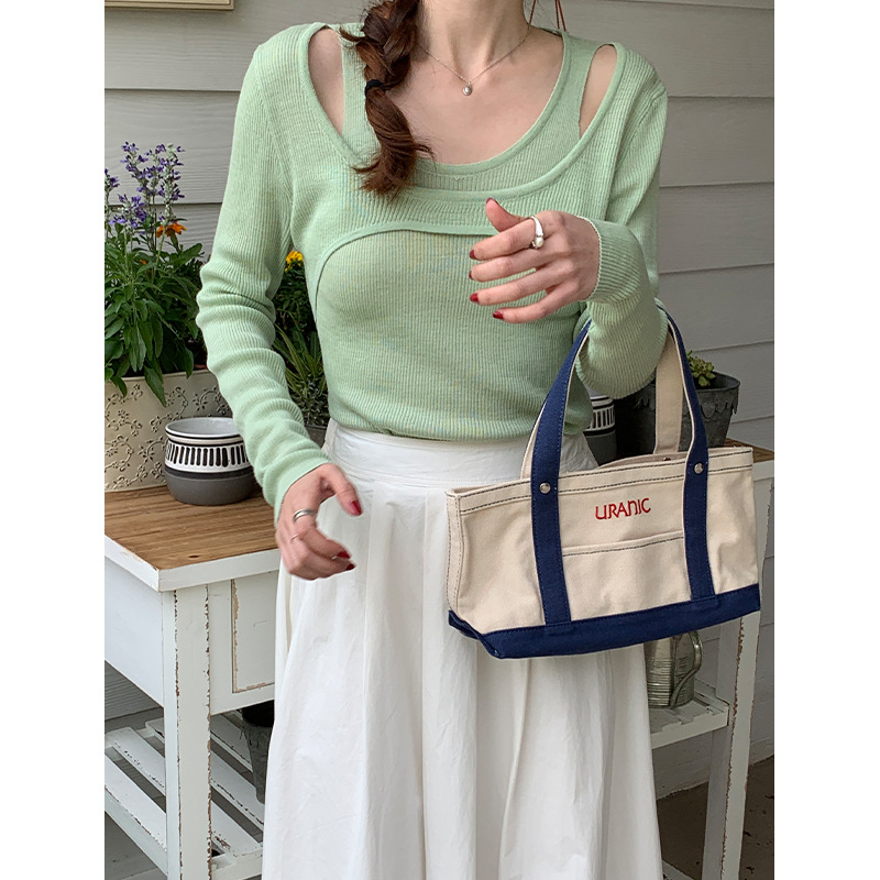 Women's Two-Piece Outfit – Slim-Fit Long Sleeve Knitted Sweater Top & Solid Color High-Waisted Pants Set – Casual Elegant Loungewear 