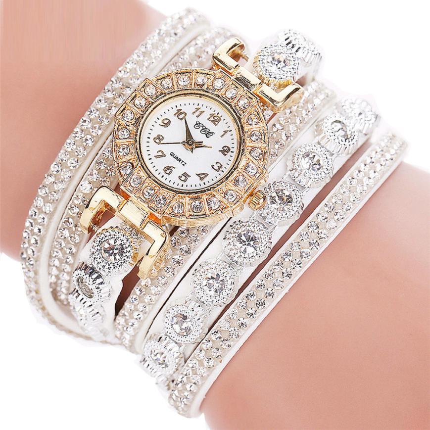 Timeless Glamour Leather Rhinestone Watch Bracelet – Elegant Crystal-Adorned Watch for Women, Chic Adjustable Wristwatch