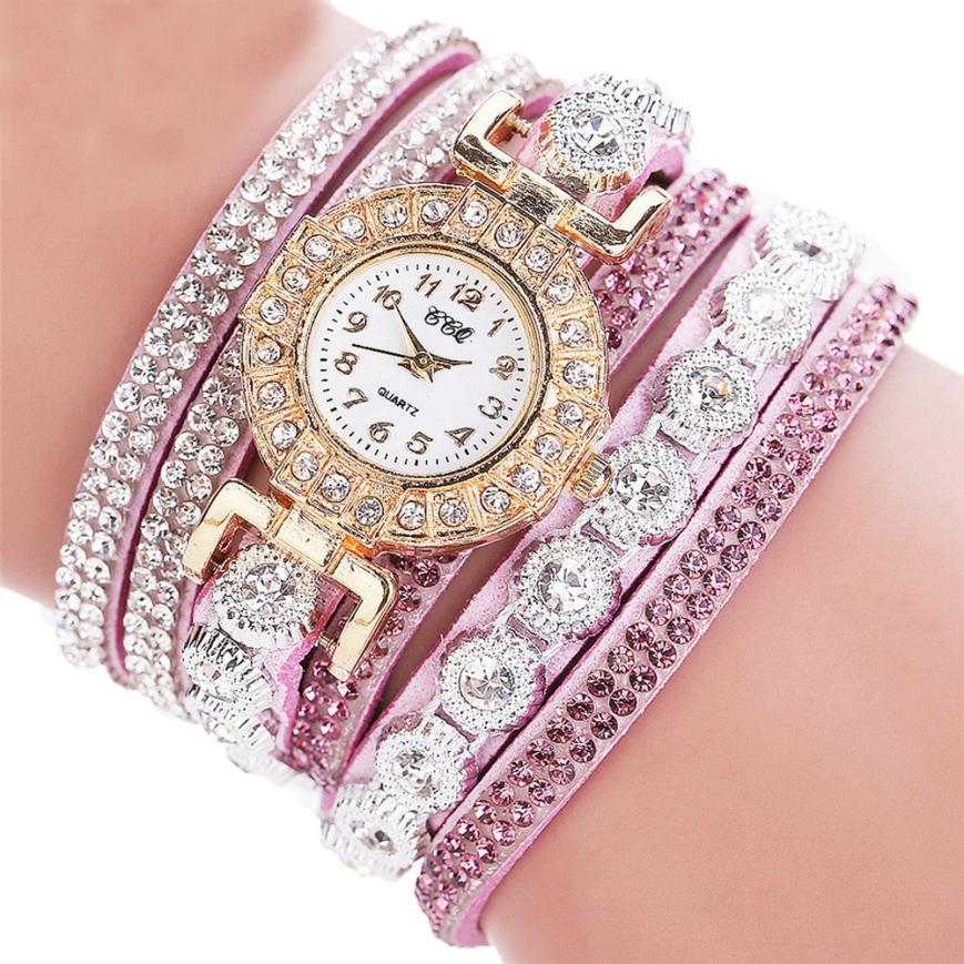 Timeless Glamour Leather Rhinestone Watch Bracelet – Elegant Crystal-Adorned Watch for Women, Chic Adjustable Wristwatch