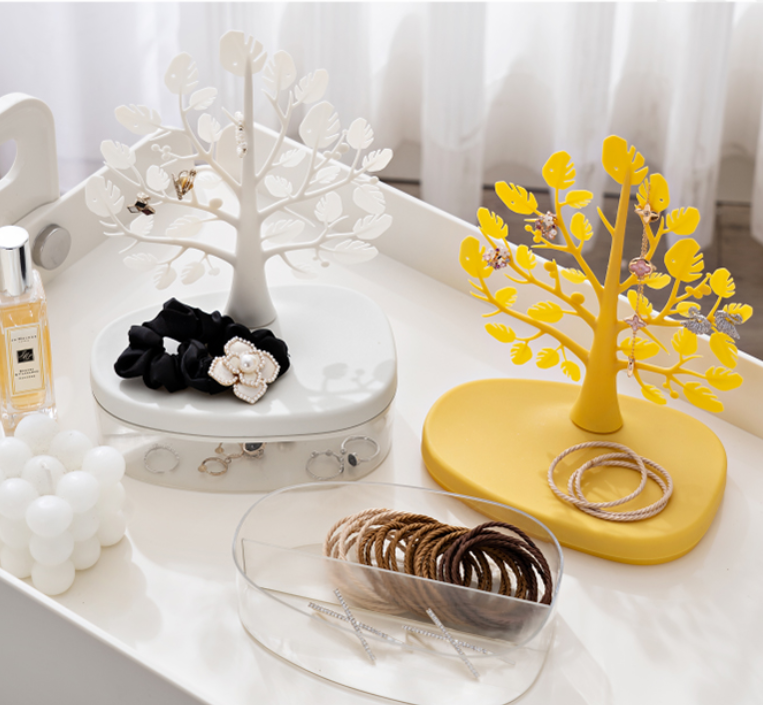 Creative Tree Jewelry Storage Box – Desktop Display Organizer for Rings, Earrings, Cosmetics  Dustproof Plastic Container with Multi-Compartment Design