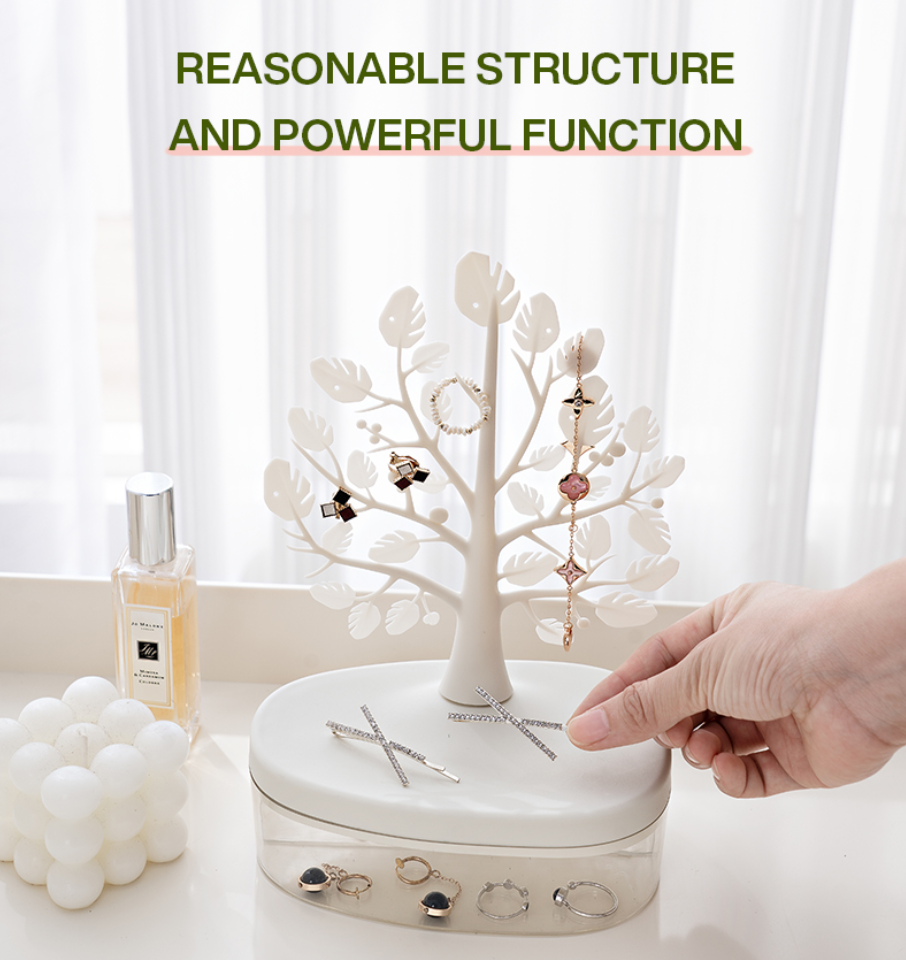 Creative Tree Jewelry Storage Box – Desktop Display Organizer for Rings, Earrings, Cosmetics  Dustproof Plastic Container with Multi-Compartment Design