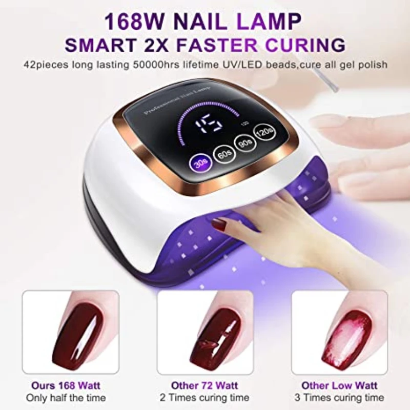 Professional UV LED Nail Lamp - 48W Salon Gel Polish Dryer with 4 Timer Settings & Auto Sensor  Fast Curing for All Gel Nails, Manicure Tools (White)