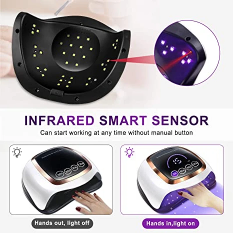 Professional UV LED Nail Lamp - 48W Salon Gel Polish Dryer with 4 Timer Settings & Auto Sensor  Fast Curing for All Gel Nails, Manicure Tools (White)
