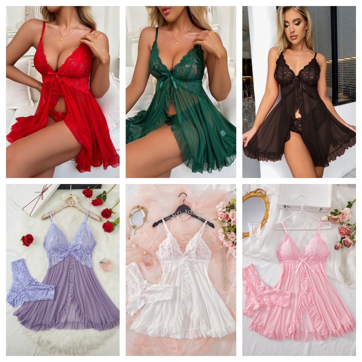 Sexy Underwear Sexy Pajamas Women's Mesh Fabric Suspenders Sexy Nightgown