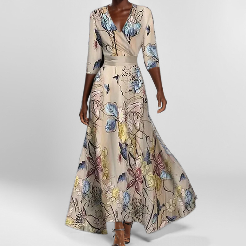 Women's Fashion Elegant Elegant V-Neck Printed Skirt Long Dress