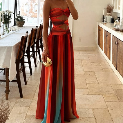 Women Elegant Multicolor Evening Dress