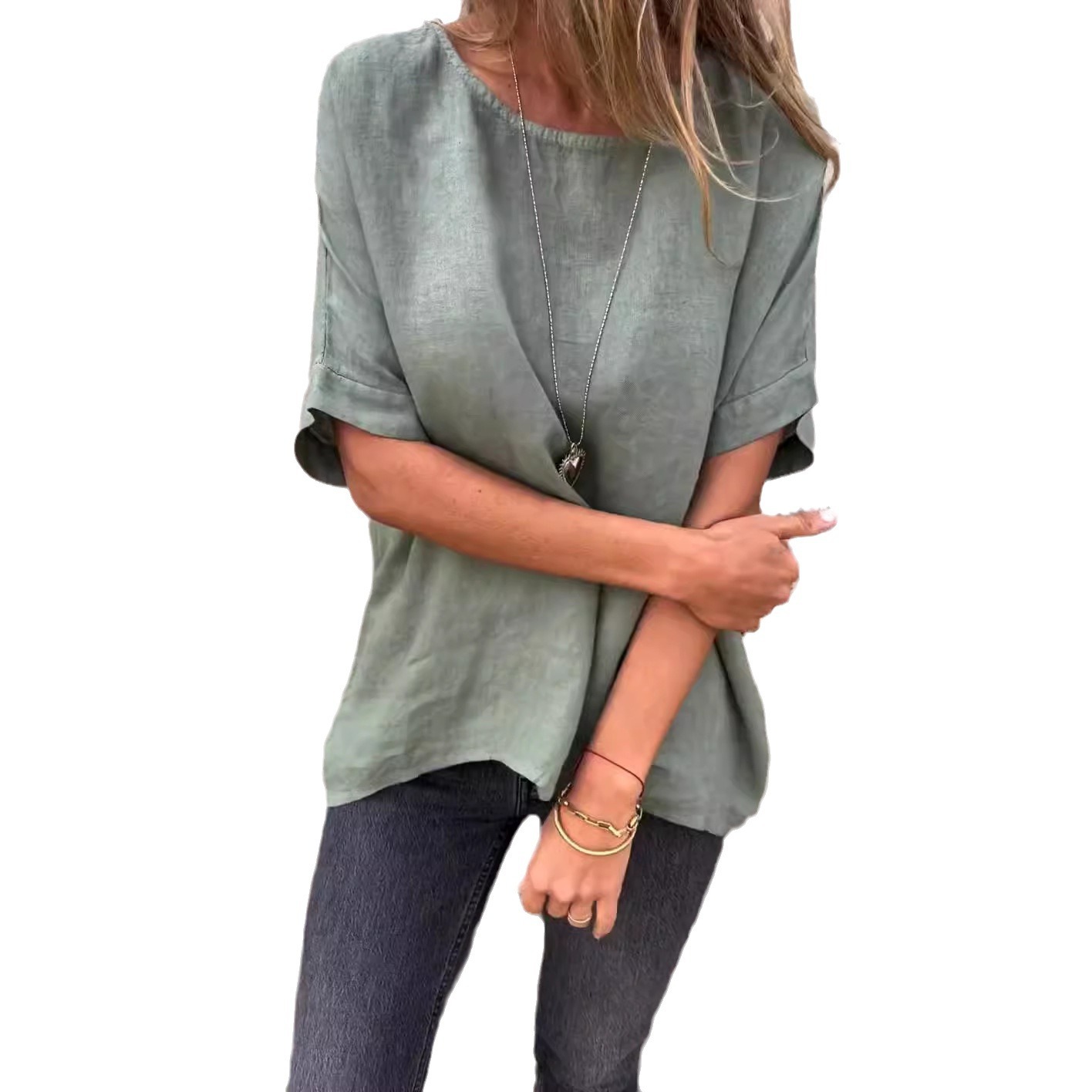 Women's Loose Fit Round Neck Long Sleeve T-Shirt
