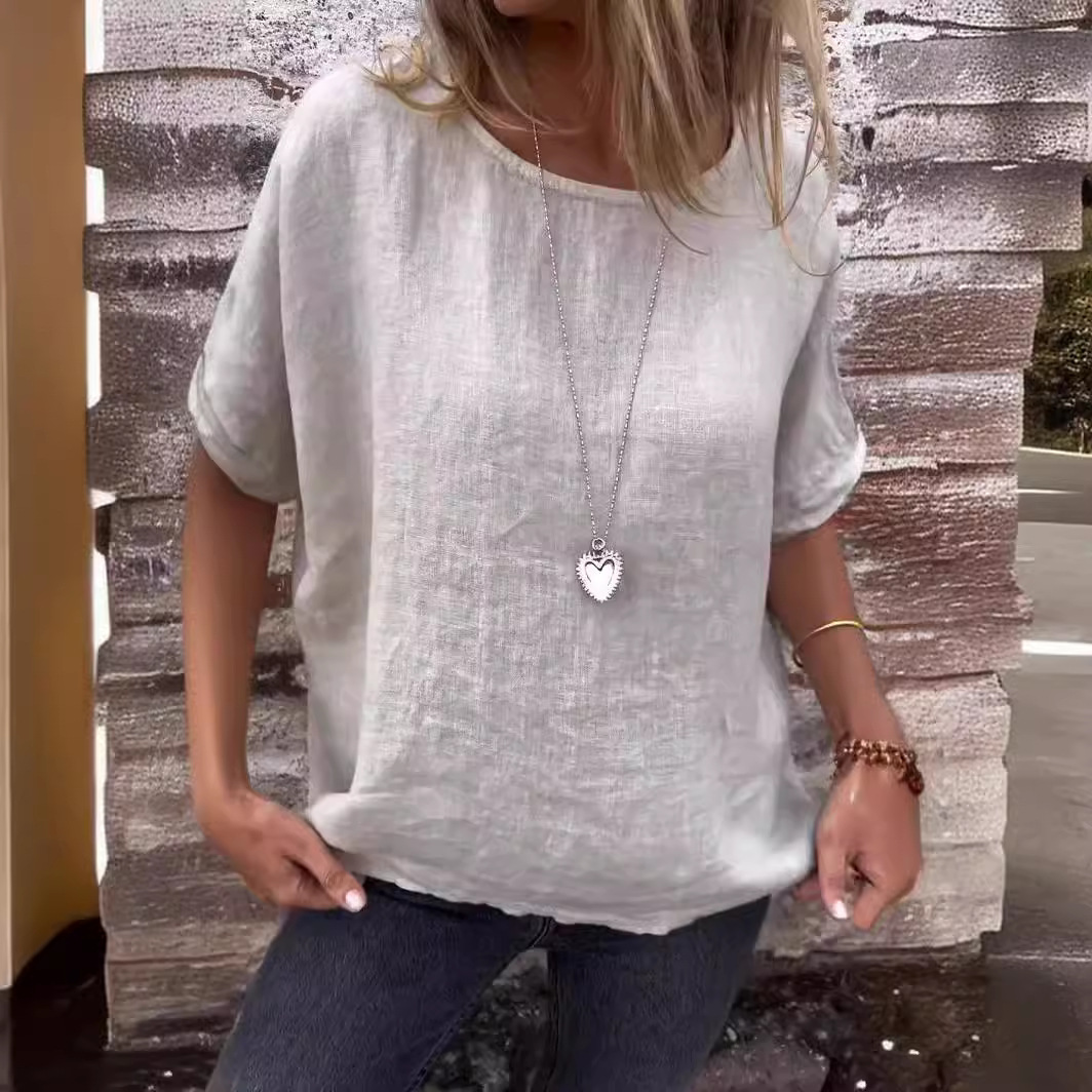Women's Loose Fit Round Neck Long Sleeve T-Shirt