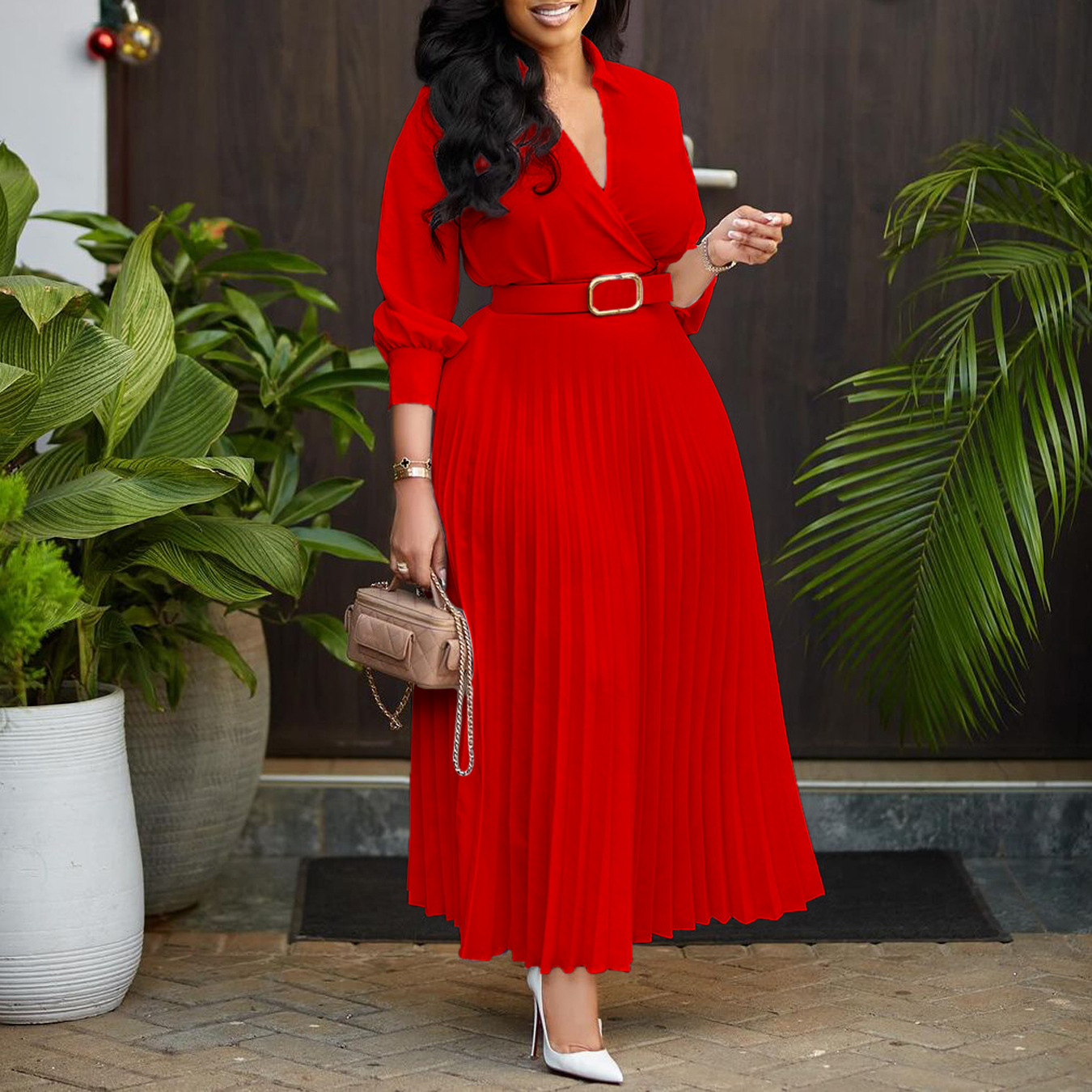 Elegant Solid Color Plus-Size Maxi Dress