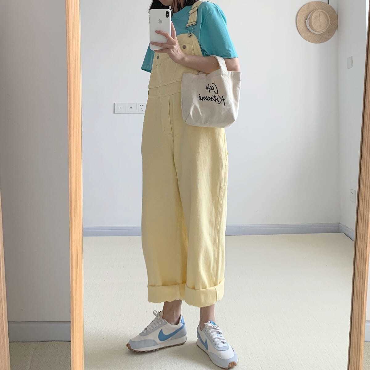 Attractive Cream Yellow Age-reducing Slimming Straight Leg Wide-leg Trousers Loose Denim Overalls Women's Summer New Arrival