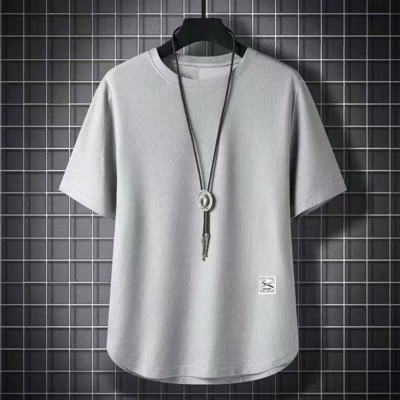 Men's Summer Waffle-Knit Short-Sleeve T-Shirt – Loose Fit, Breathable, Plus Size Crewneck Casual Top