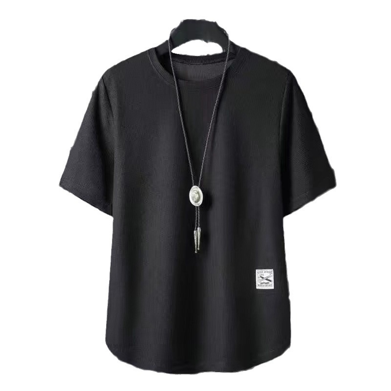 Men's Summer Waffle-Knit Short-Sleeve T-Shirt – Loose Fit, Breathable, Plus Size Crewneck Casual Top