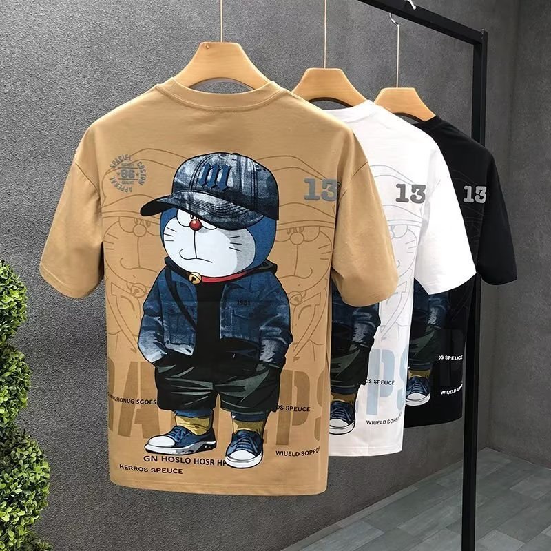Men's Summer Short Sleeve T-shirt – Fashion Cartoon Print, Casual Loose Fit, Breathable Cotton Tee