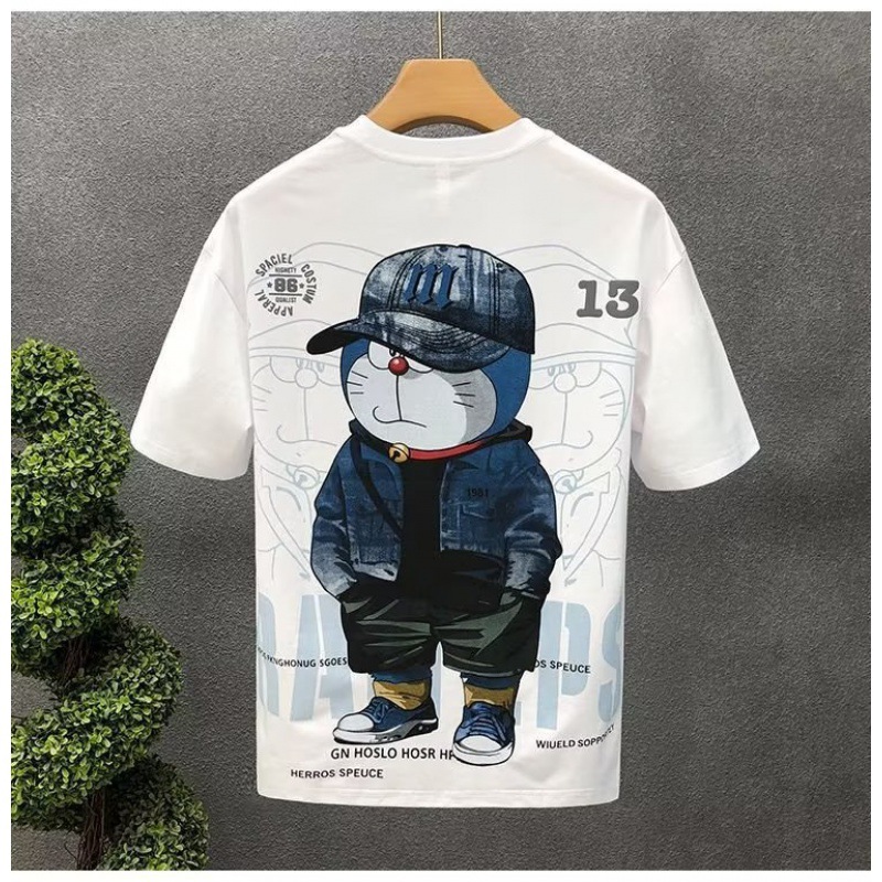 Men's Summer Short Sleeve T-shirt – Fashion Cartoon Print, Casual Loose Fit, Breathable Cotton Tee