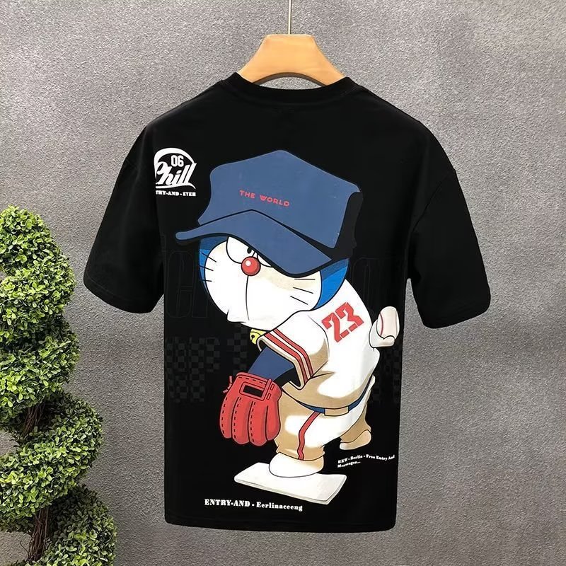 Men's Summer Short Sleeve T-shirt – Fashion Cartoon Print, Casual Loose Fit, Breathable Cotton Tee