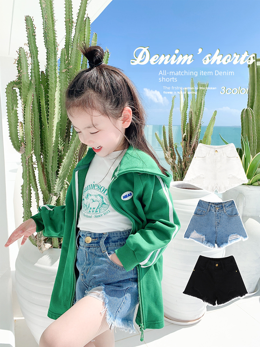 Girls Spring And Summer Washed Jeans Shorts Thin All-match Mid-waist Pants Girls Hot Pants