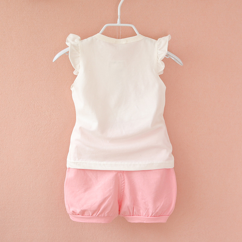 Children's Wear Summer Wear Girl's Summer Cartoon Flower Vest Set Baby Girl's Shorts Two-Piece Fashionable