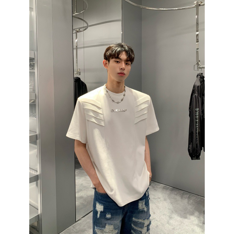 American Heavy Half Original Design Sense T-shirt Men's Summer Multi-level Structure Shoulder Pad Short Sleeve