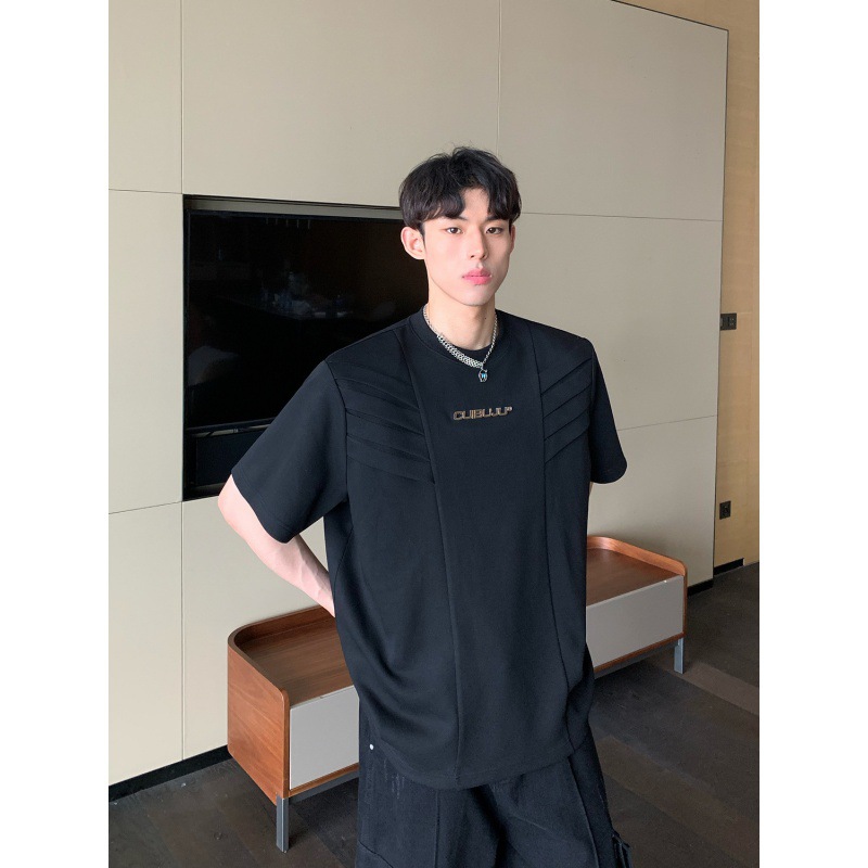 American Heavy Half Original Design Sense T-shirt Men's Summer Multi-level Structure Shoulder Pad Short Sleeve