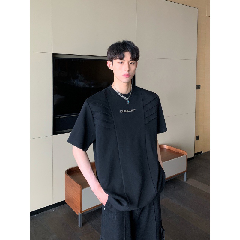 American Heavy Half Original Design Sense T-shirt Men's Summer Multi-level Structure Shoulder Pad Short Sleeve