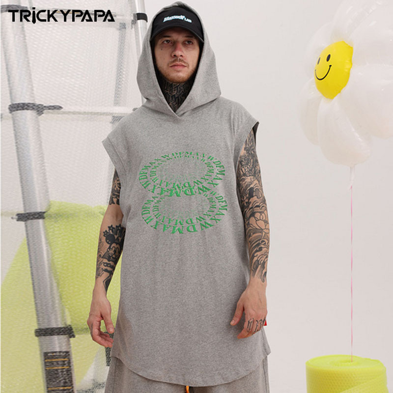 American Street Retro Men's Hooded Ves Spring And Summer New Ins Hip-hop Fashion Brand Sleeveless T-shirt For Men