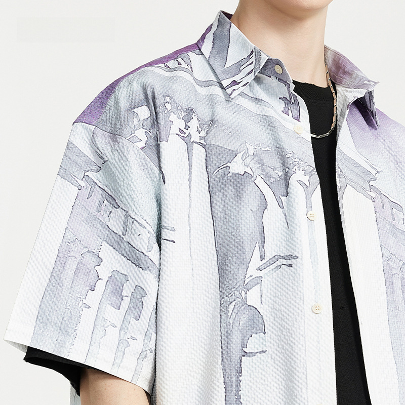 Subordinate Style Seersucker Shirt 2025 Spring And Summer New Street Fashion Brand Loose Men's Short Sleeve Lining