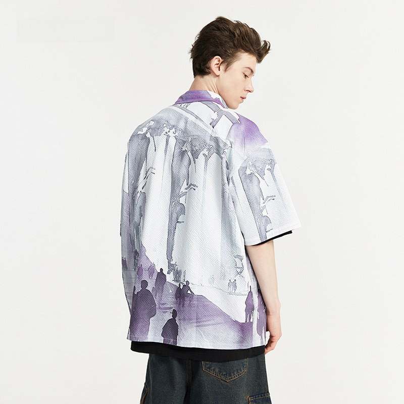 Subordinate Style Seersucker Shirt 2025 Spring And Summer New Street Fashion Brand Loose Men's Short Sleeve Lining