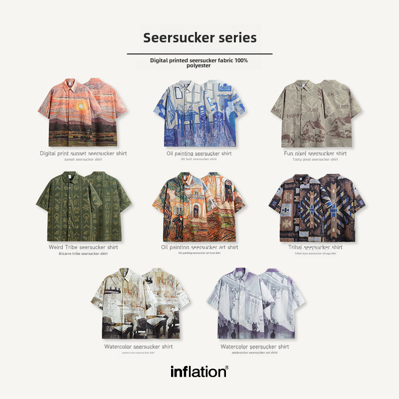 Subordinate Style Seersucker Shirt 2025 Spring And Summer New Street Fashion Brand Loose Men's Short Sleeve Lining