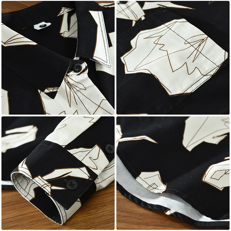  Trend Printed Shirt Men's Long Sleeve Hong Kong Style Japanese Fashion Handsome Loose Casual Shirt
