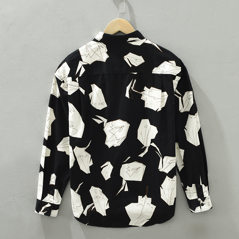  Trend Printed Shirt Men's Long Sleeve Hong Kong Style Japanese Fashion Handsome Loose Casual Shirt