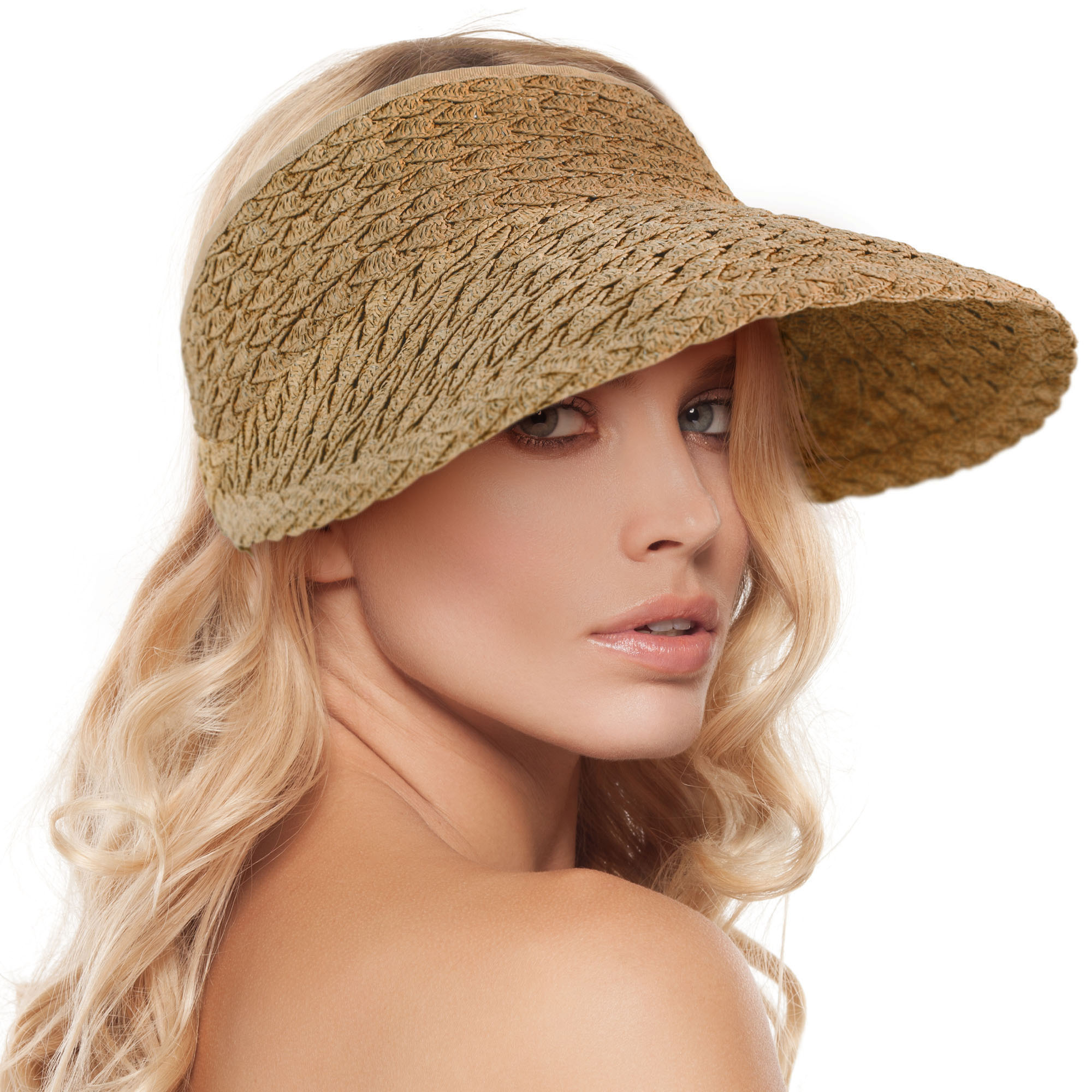 Women's Wide Brim Sun Hats Roll-up Foldable Straw Golf Visor Hat