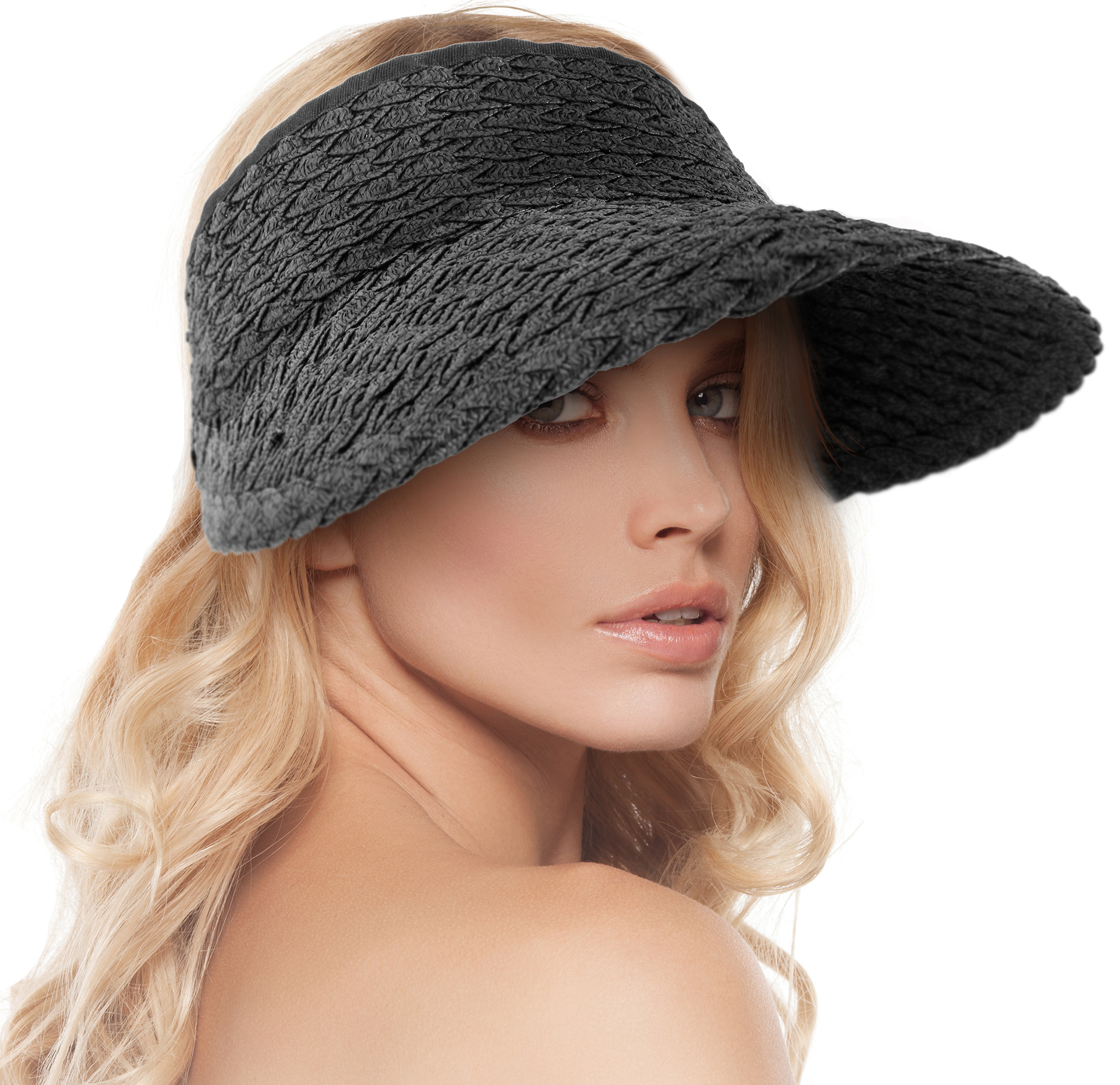Women's Wide Brim Sun Hats Roll-up Foldable Straw Golf Visor Hat