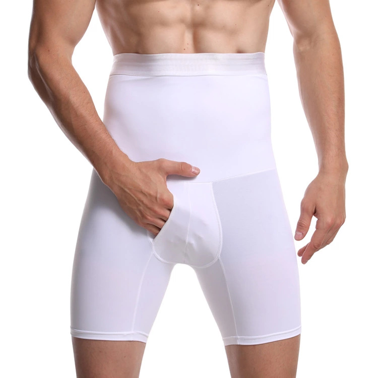 Men's Double-Layer High Waist Abdominal Pants Stretch Solid Color Men's Breathable Hip Shaping Pants Plus Size
