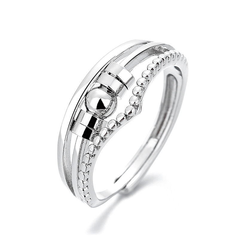 American Retro Old Thai Silver Anxiety Ring Three-Ring Smart Finger Ring Multi-Ring Rotating Bead Ring Jewelry For Women