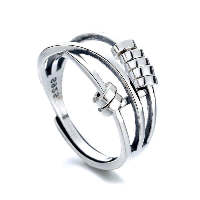 American Retro Old Thai Silver Anxiety Ring Three-Ring Smart Finger Ring Multi-Ring Rotating Bead Ring Jewelry For Women