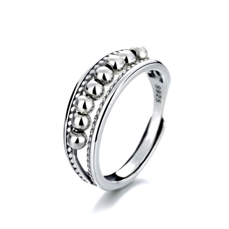 American Retro Old Thai Silver Anxiety Ring Three-Ring Smart Finger Ring Multi-Ring Rotating Bead Ring Jewelry For Women