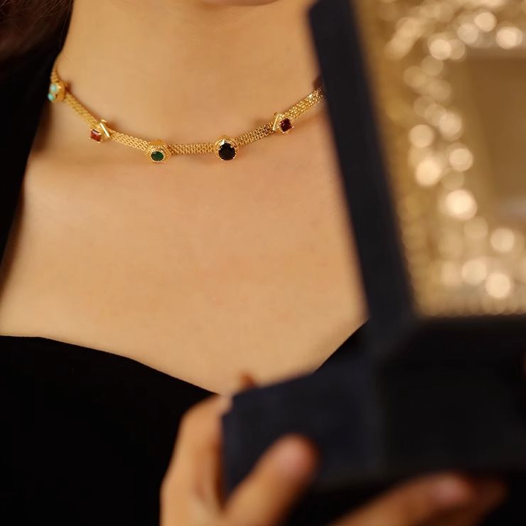 Medieval Classic Western Rainbow Colorfuled Zircon Necklace
