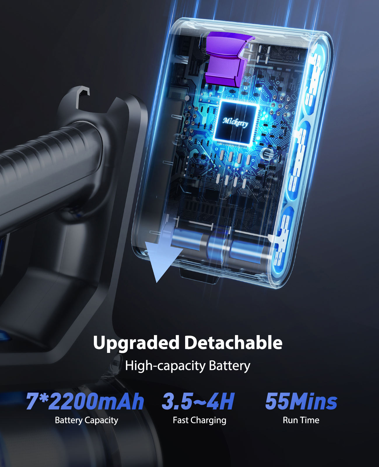 Cordless Vacuum Cleaner, Power Stick Vacuum 450W 36Kpa with Long Runtime Detachable Battery, Vacuum Cleaner with LED Display Lightweight &