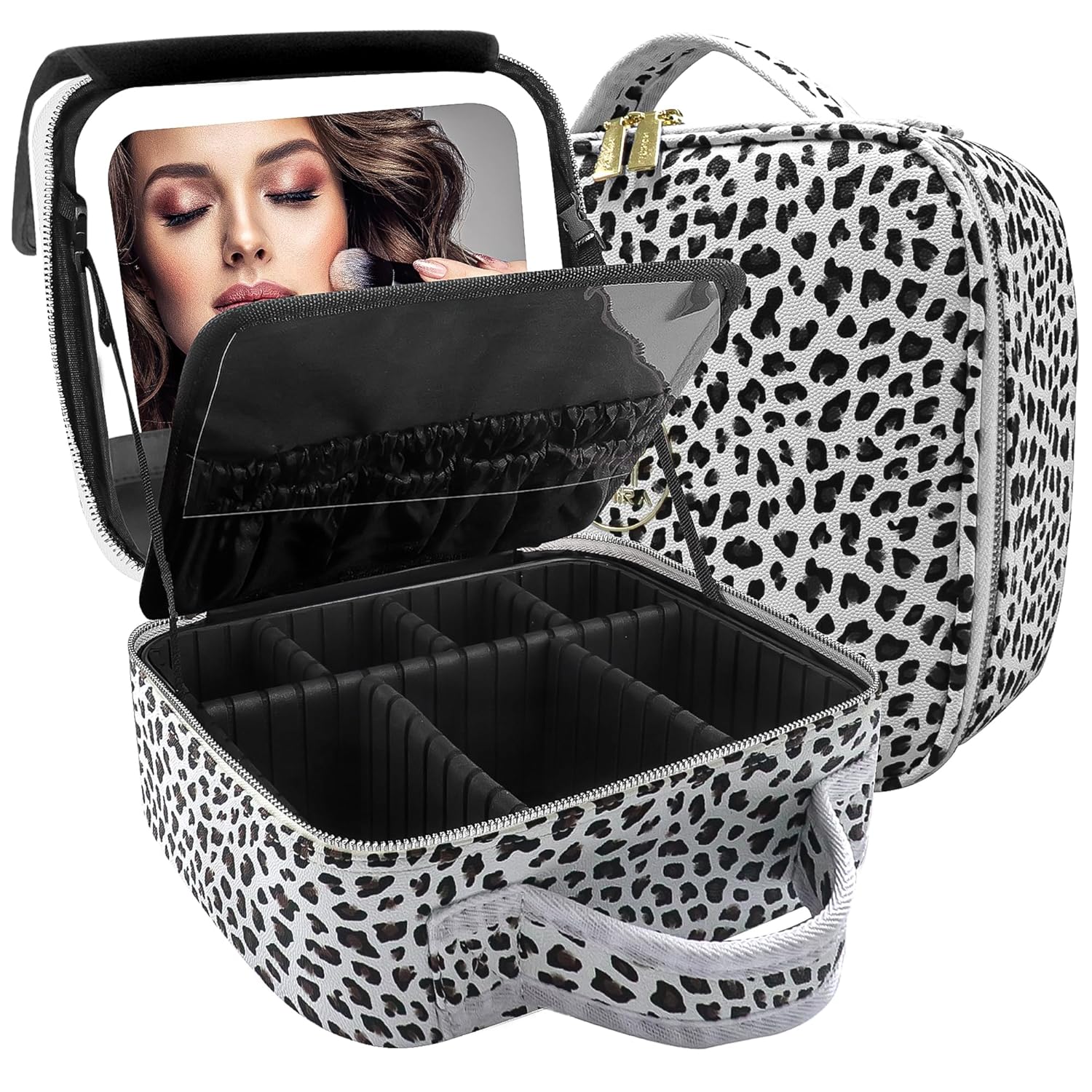 Mirror makeup bag LED with light women's makeup mirror professional portable large capacity home travel storage box