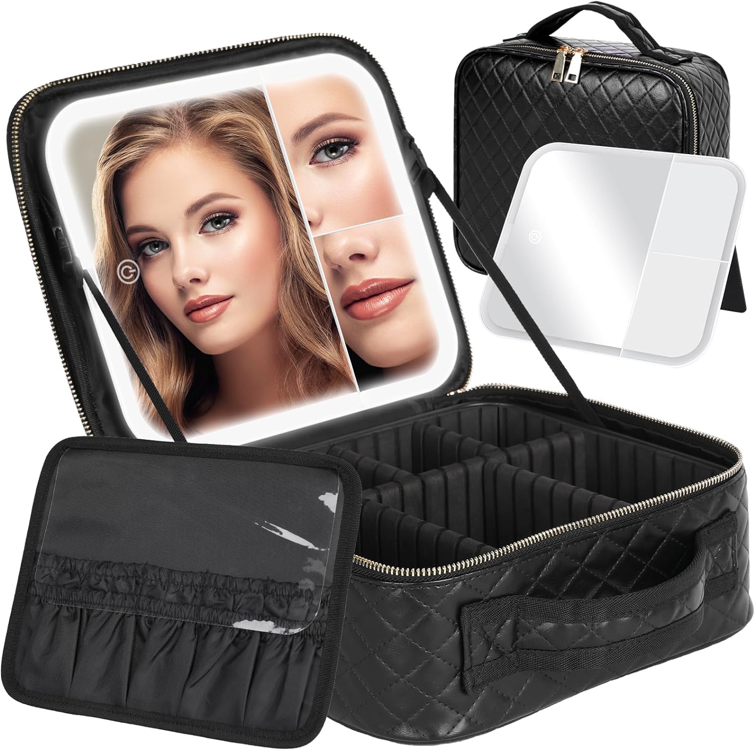 Mirror makeup bag LED with light women's makeup mirror professional portable large capacity home travel storage box