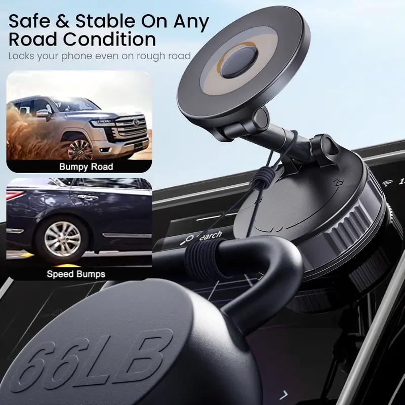 Universal Magnetic Car Phone Holder with Vacuum Suction – 360° Rotatable