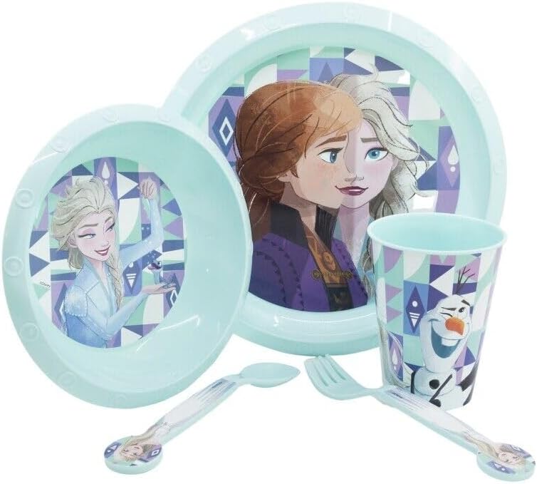  Your Favourite 5pc Breakfast Set Inc Plate, Tumbler, Bowl, Fork, Spoon re-usable Plastic Cartoon Character 
