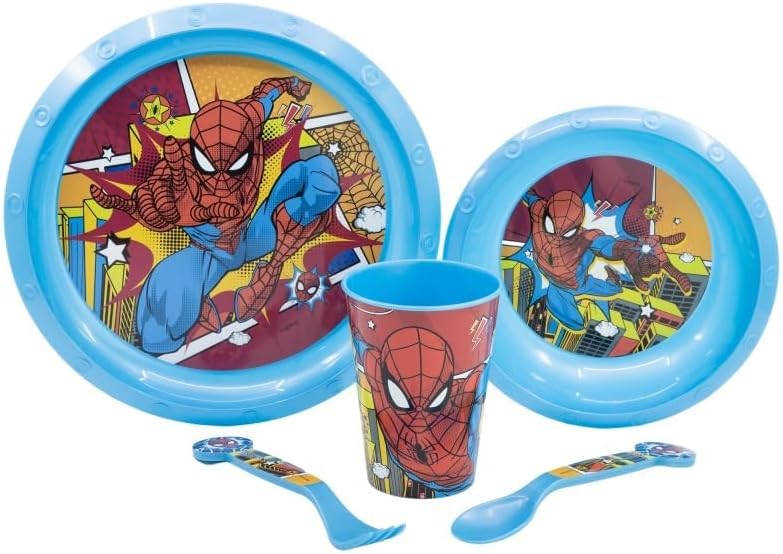  Your Favourite 5pc Breakfast Set Inc Plate, Tumbler, Bowl, Fork, Spoon re-usable Plastic Cartoon Character 
