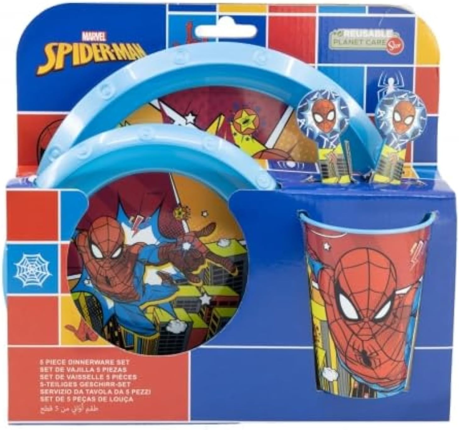 Your Favourite 5pc Breakfast Set Inc Plate, Tumbler, Bowl, Fork, Spoon re-usable Plastic Cartoon Character